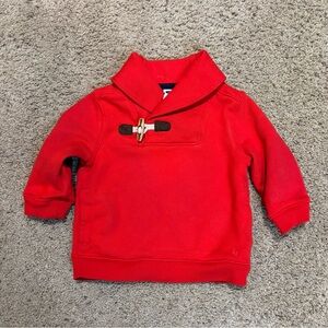 Janie and Jack Red Cowl Sweatshirt with Patchwork Elbows, size 6-12 months.